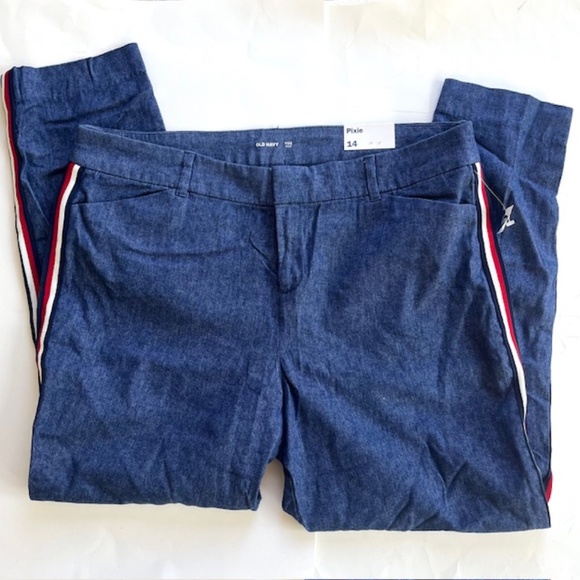 Old Navy Pixie Dressy Denim Pants with Red White Blue Striped  Sz 14 NWT - Picture 7 of 7